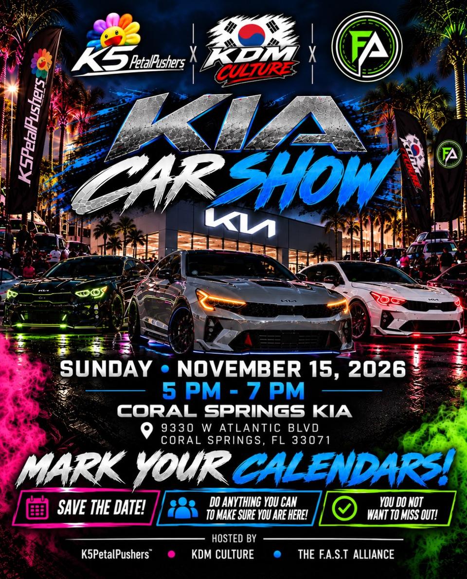 Flyer for K5PetalPushers x KDM Culture Kia Car Show - Coral Springs Kia