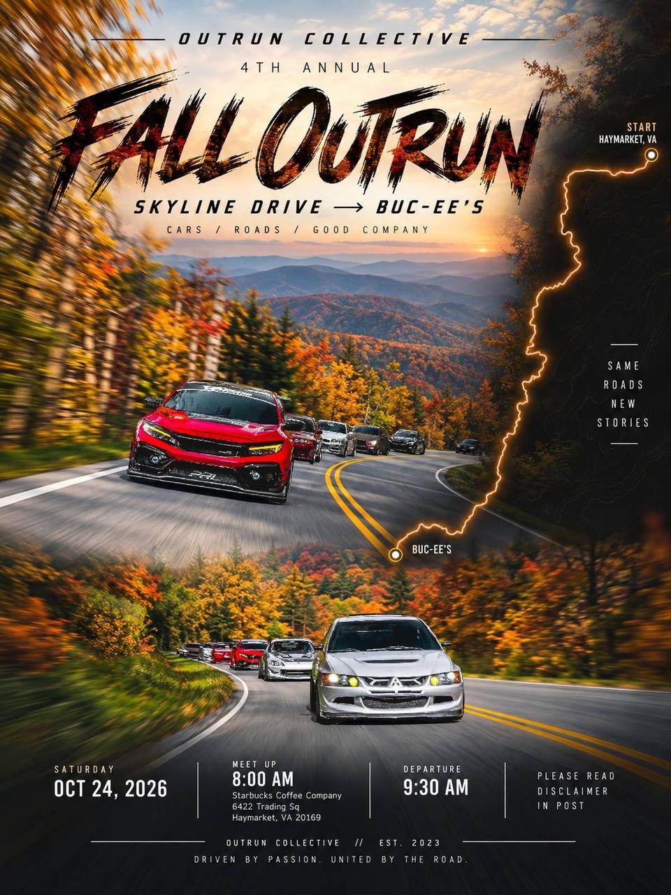 Flyer for 4th Annual Fall Outrun - Skyline Drive