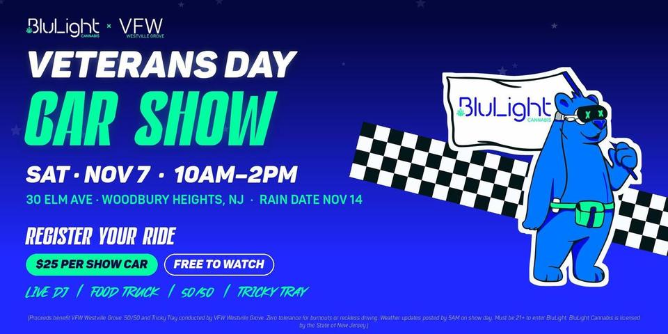 Flyer for BluLight Veterans Day Car Show - Woodbury Heights