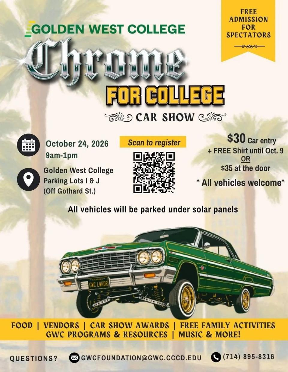Flyer for Chrome for College Car Show - Golden West College