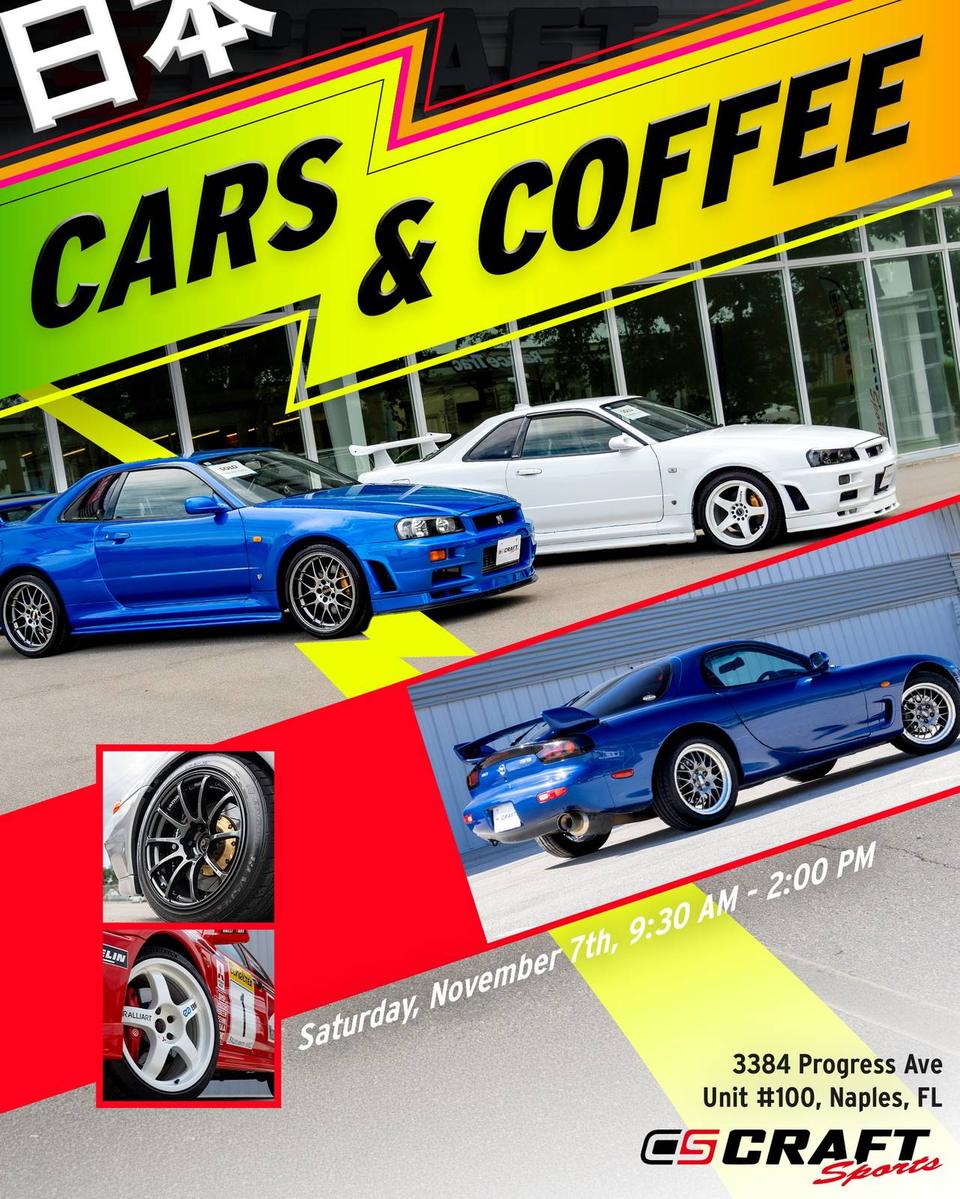 Flyer for Craft Sports JDM Cars and Coffee - Naples