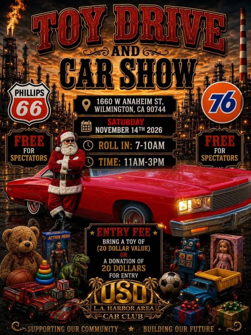 Flyer for P66 x USO Toy Drive & Car Show - Wilmington