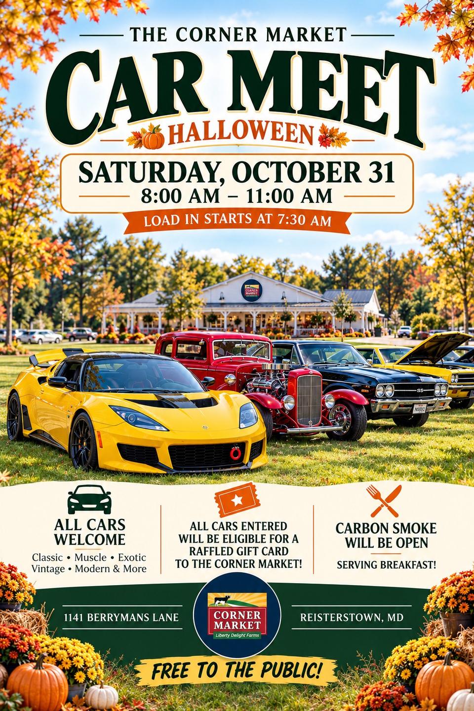 Flyer for Halloween Car Meet Up - Liberty Delight Farms, Reisterstown