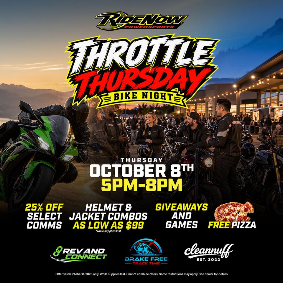 Flyer for Throttle Thursday Bike Night - RideNow Goodyear