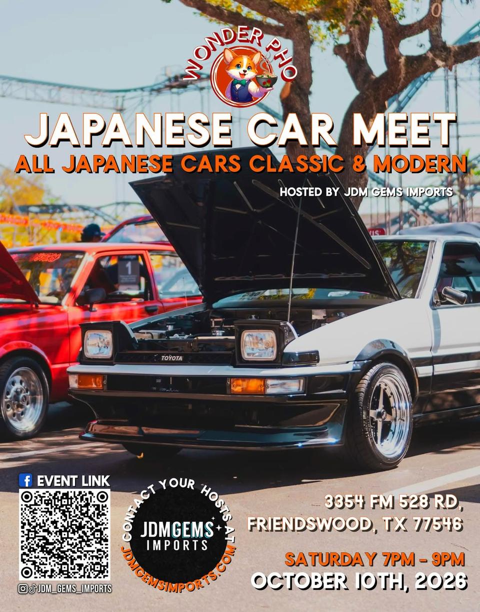Flyer for HTX Japanese Car Meet at Wonder Pho