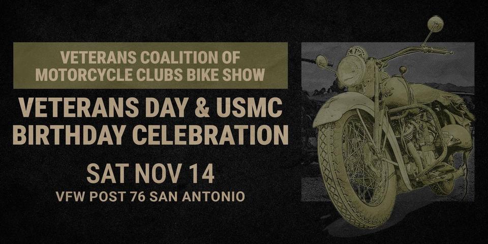 Flyer for USMC Birthday & Veterans Day Bike Show - VFW Post 76, San Antonio