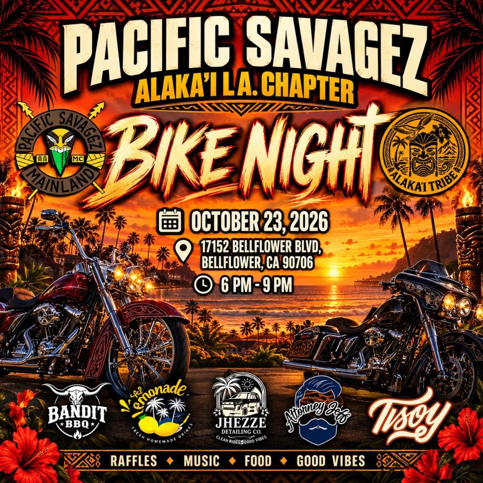 Flyer for Pacific Savagez Alaka'i L.A. Bike Night - Bellflower