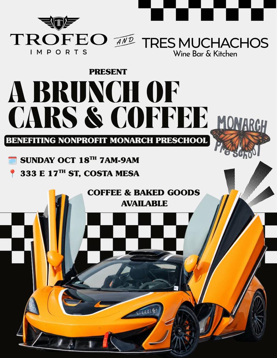Flyer for A Brunch of Cars & Coffee - Trofeo Imports x Tres Muchachos
