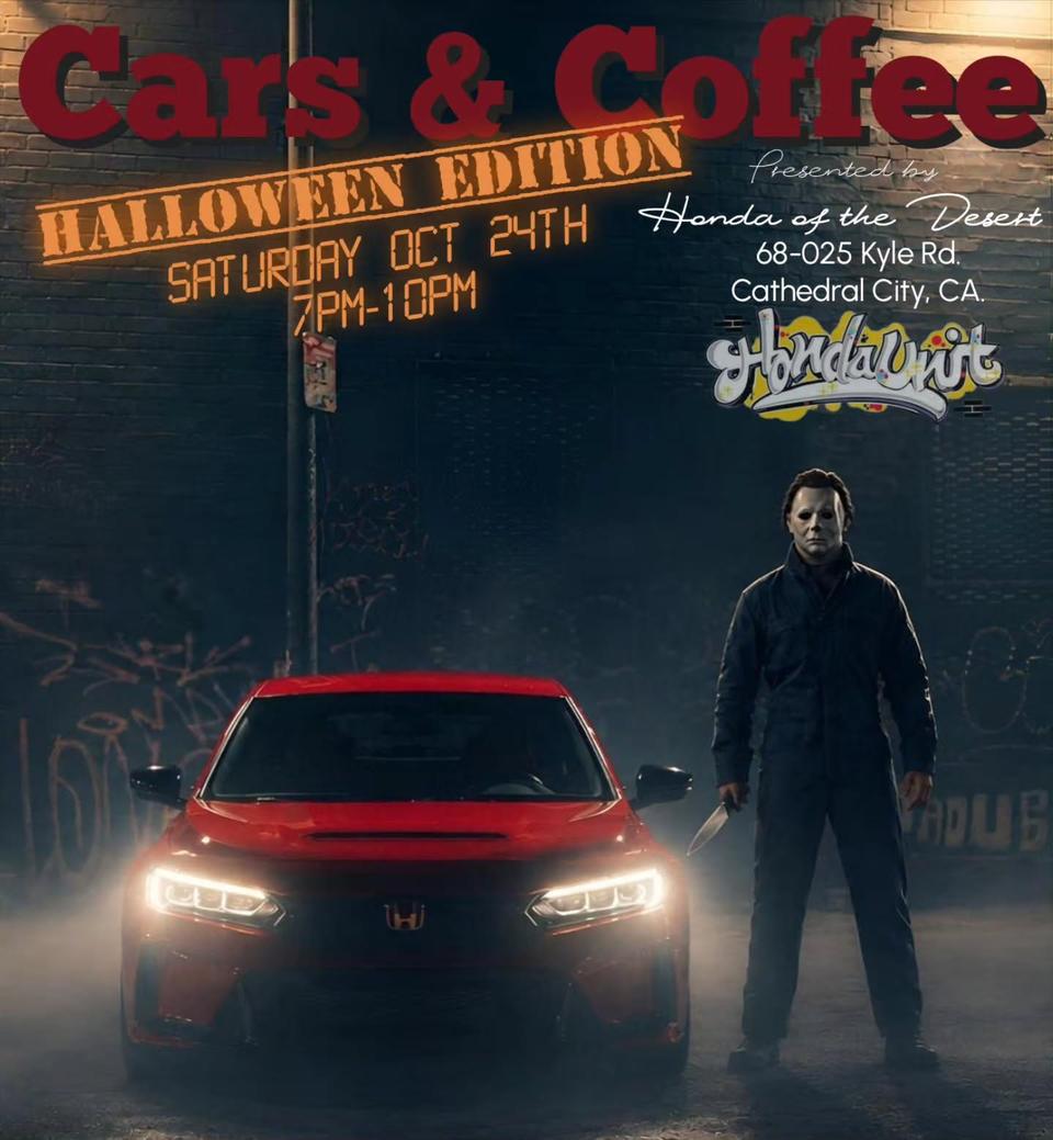 Flyer for Cars & Coffee Halloween Edition - Honda of the Desert