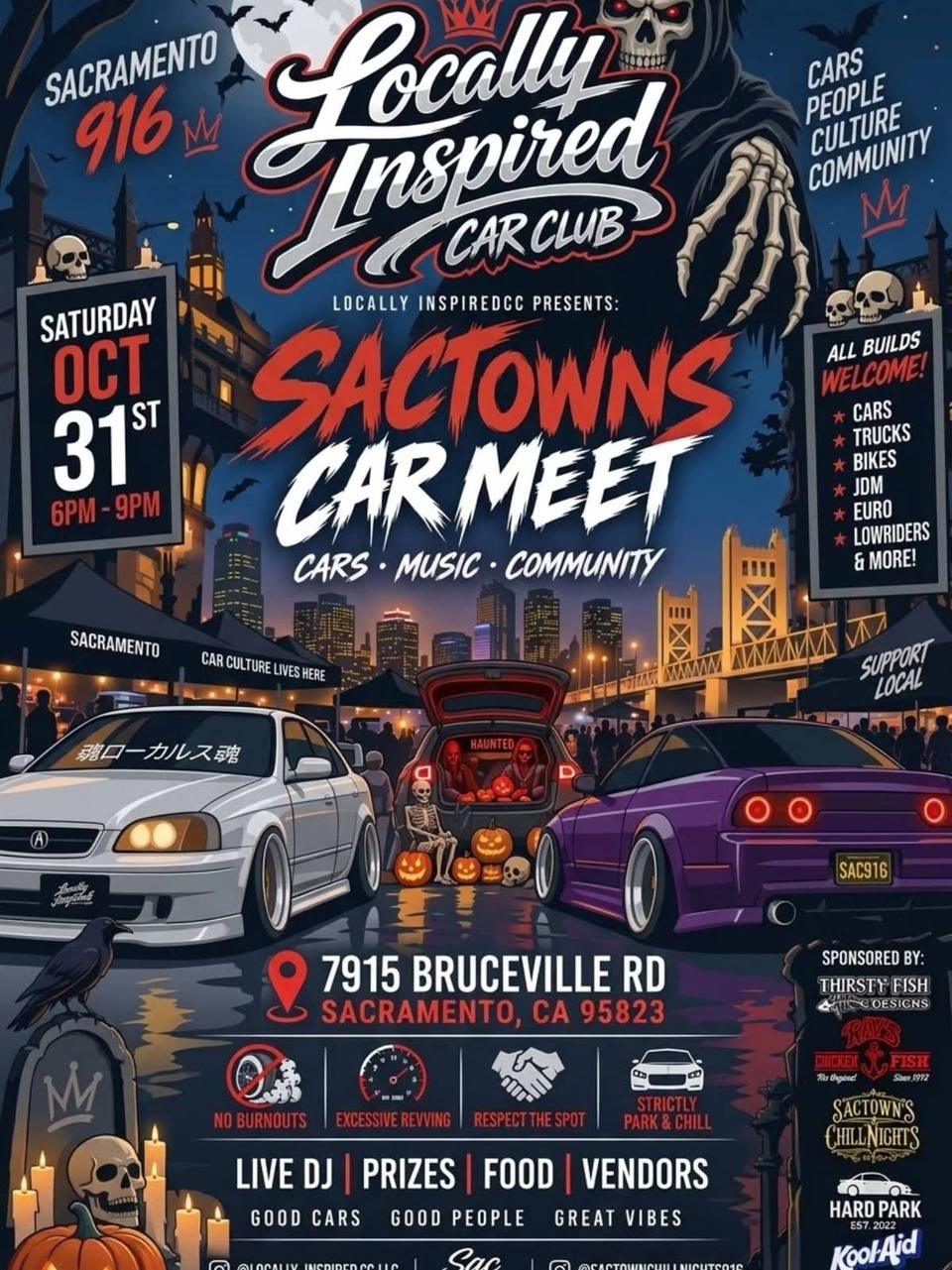 Flyer for Sactown's Car Meet - Locally Inspired Car Club