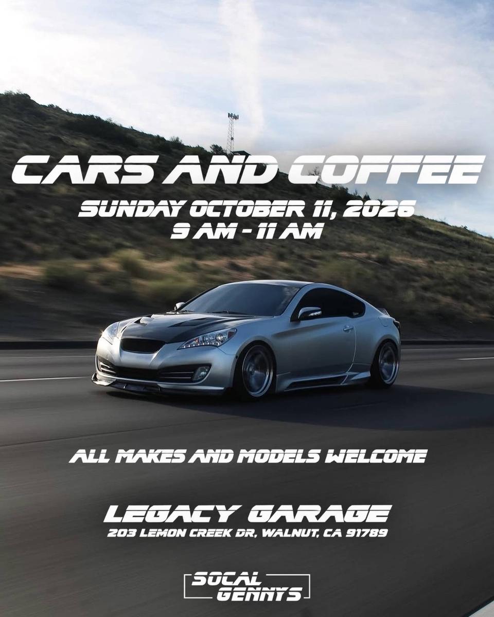 Flyer for Cars and Coffee at Legacy Garage