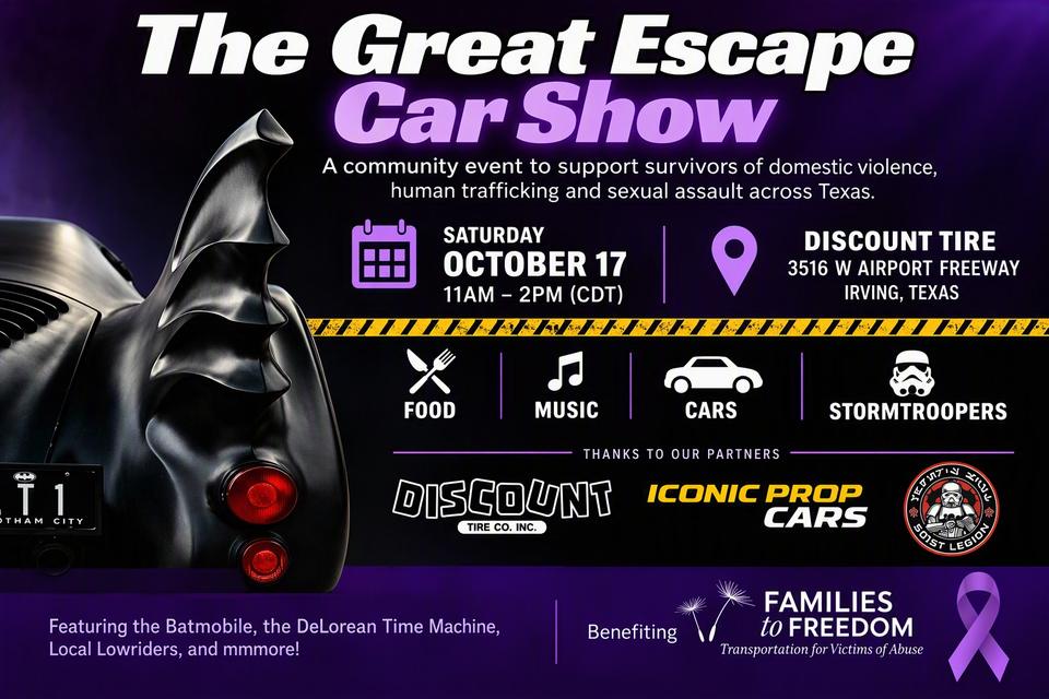 Flyer for Great Escape Car Show - Discount Tire, Irving