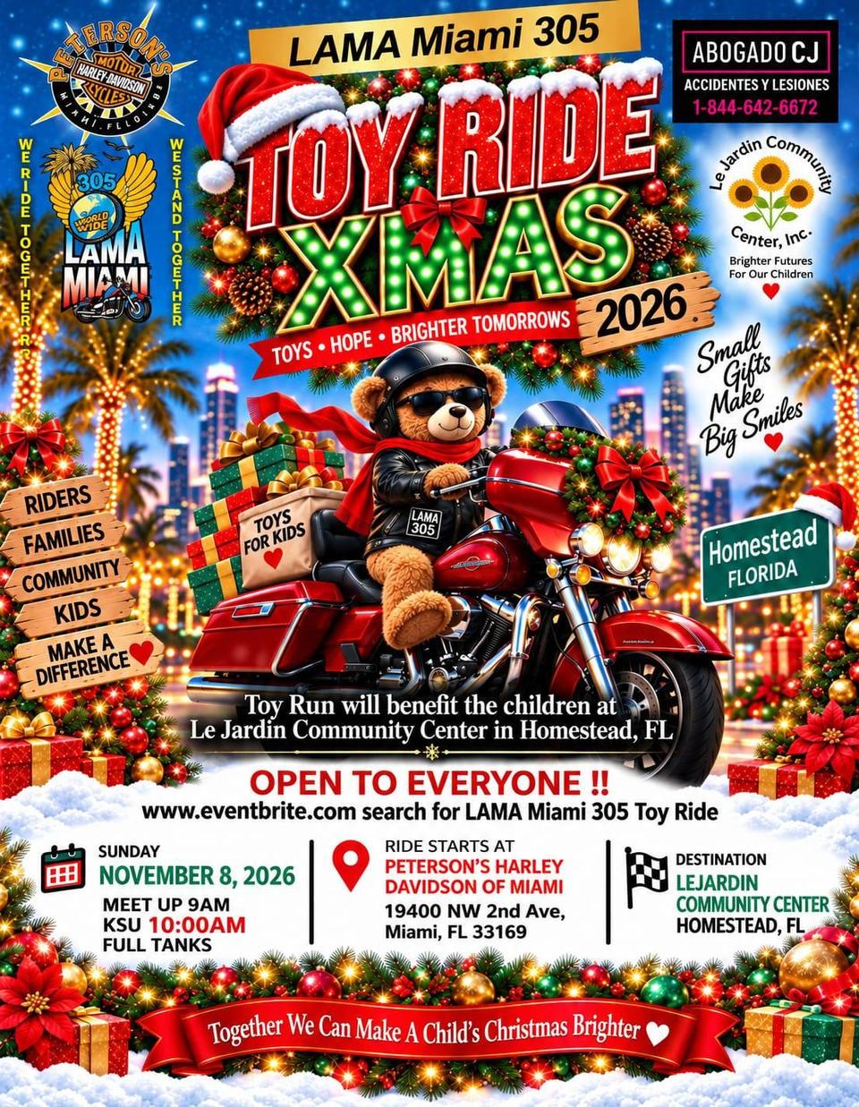 Flyer for LAMA Miami Annual Toy Run - Peterson's Harley-Davidson of Miami