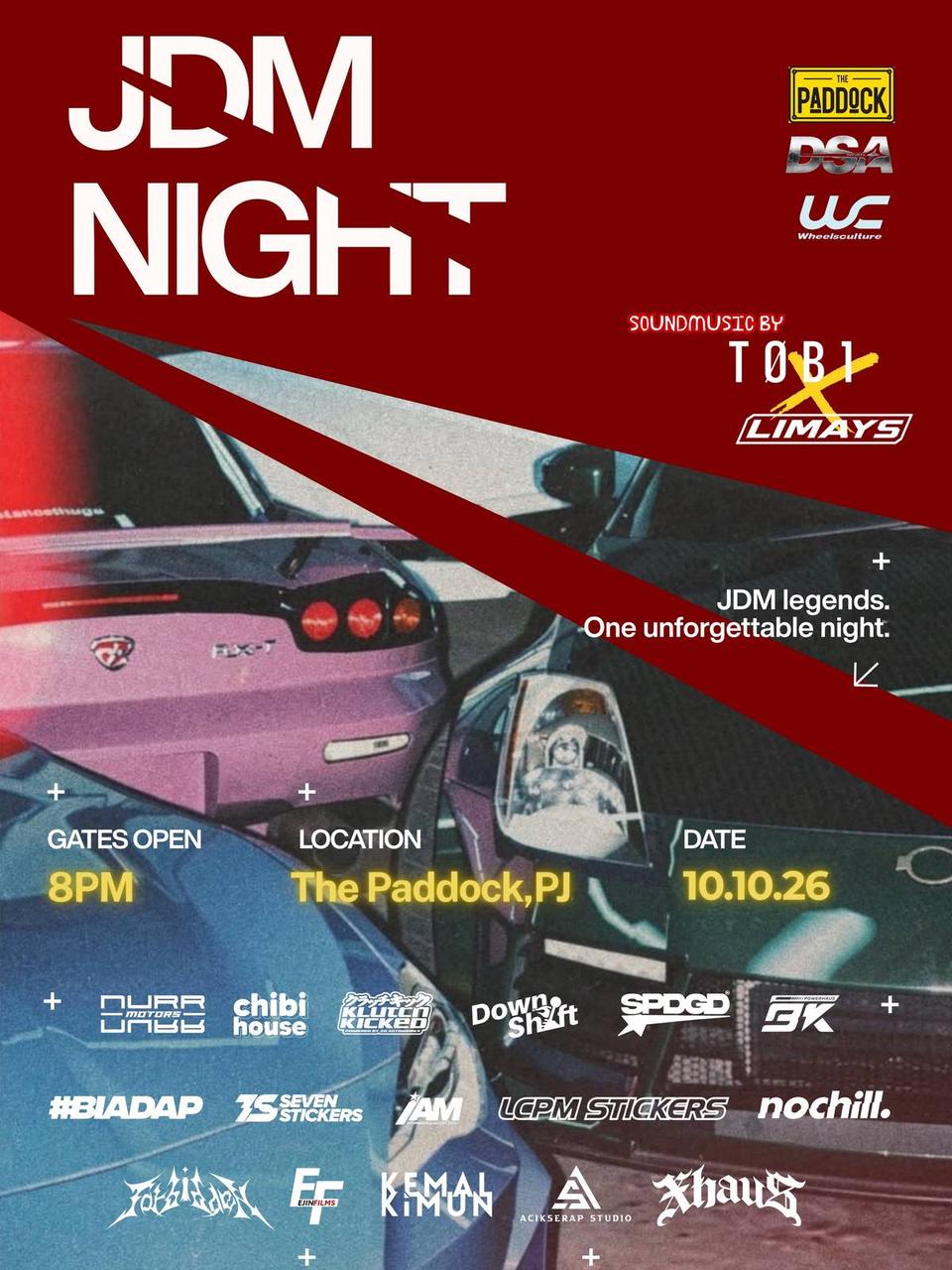 Flyer for JDM Night - The Paddock PJ