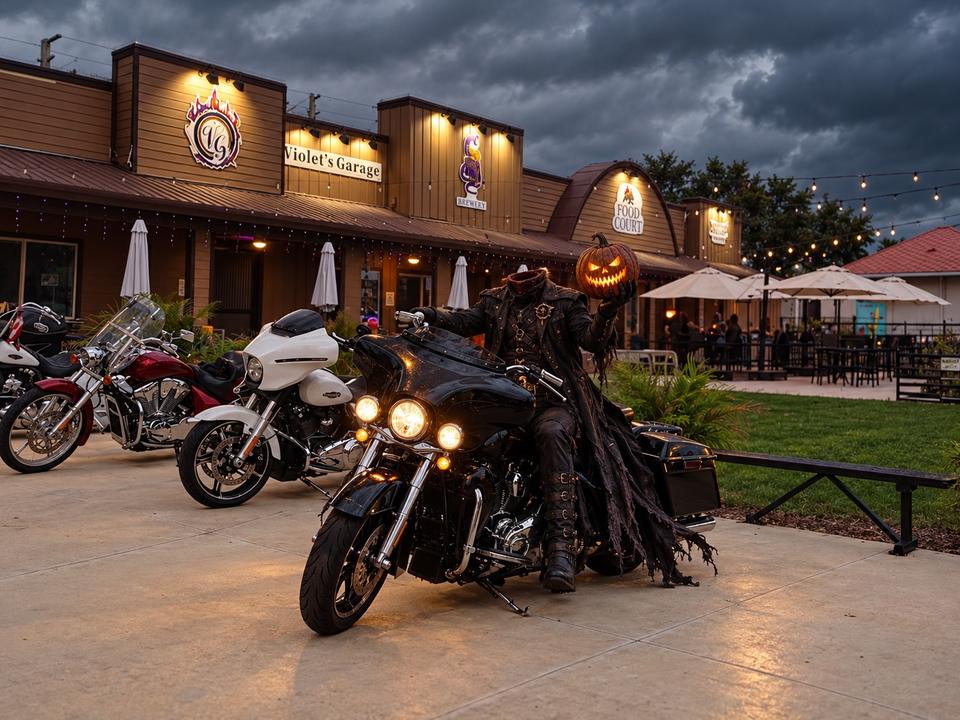 Flyer for Halloween Bike Night - Violet's Garage, Kissimmee