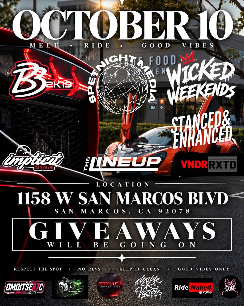Flyer for San Marcos Night - Cars & Bikes