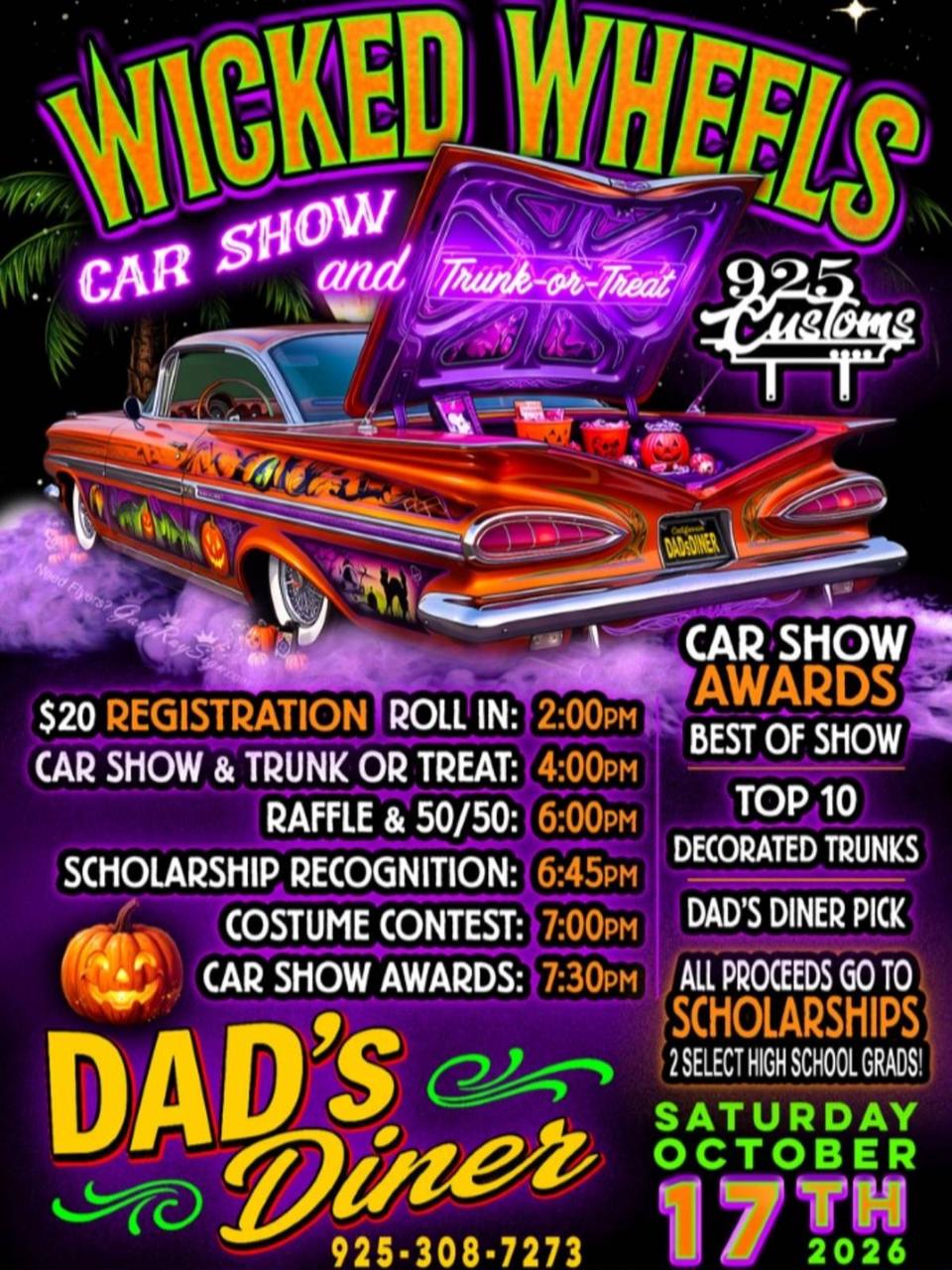 Flyer for Wicked Wheels Car Show & Trunk-or-Treat