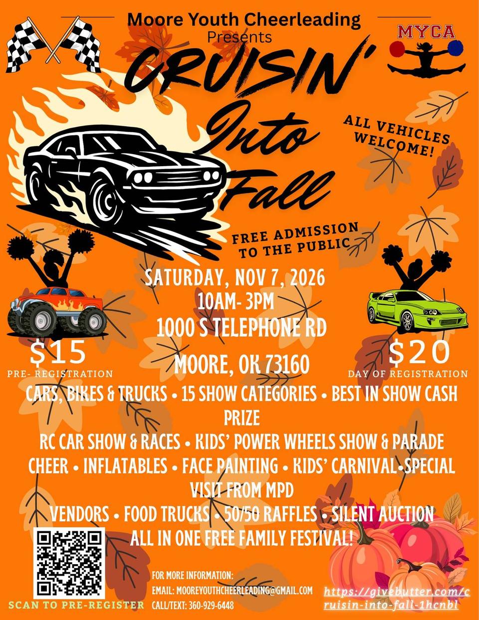 Flyer for Cruisin' Into Fall Car, Bike & Truck Show - Warren Theatre, Moore
