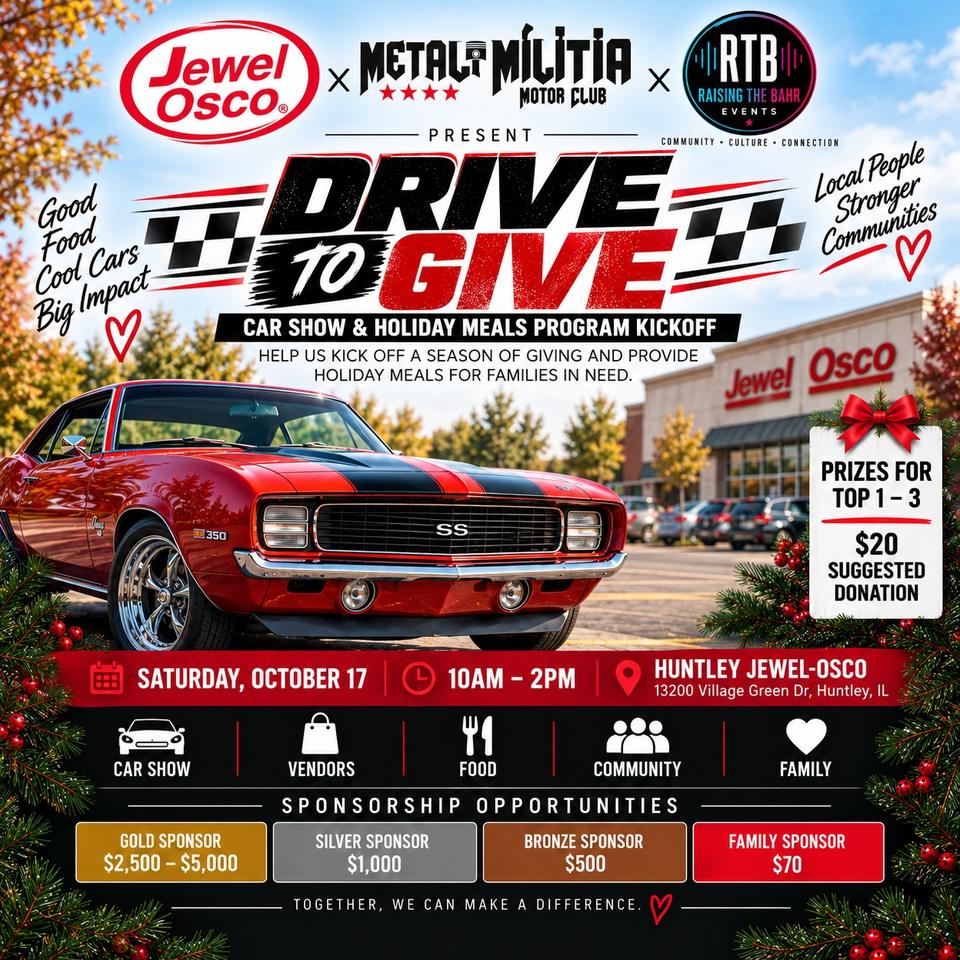 Flyer for Drive to Give - Car Show & Meal Program Kickoff