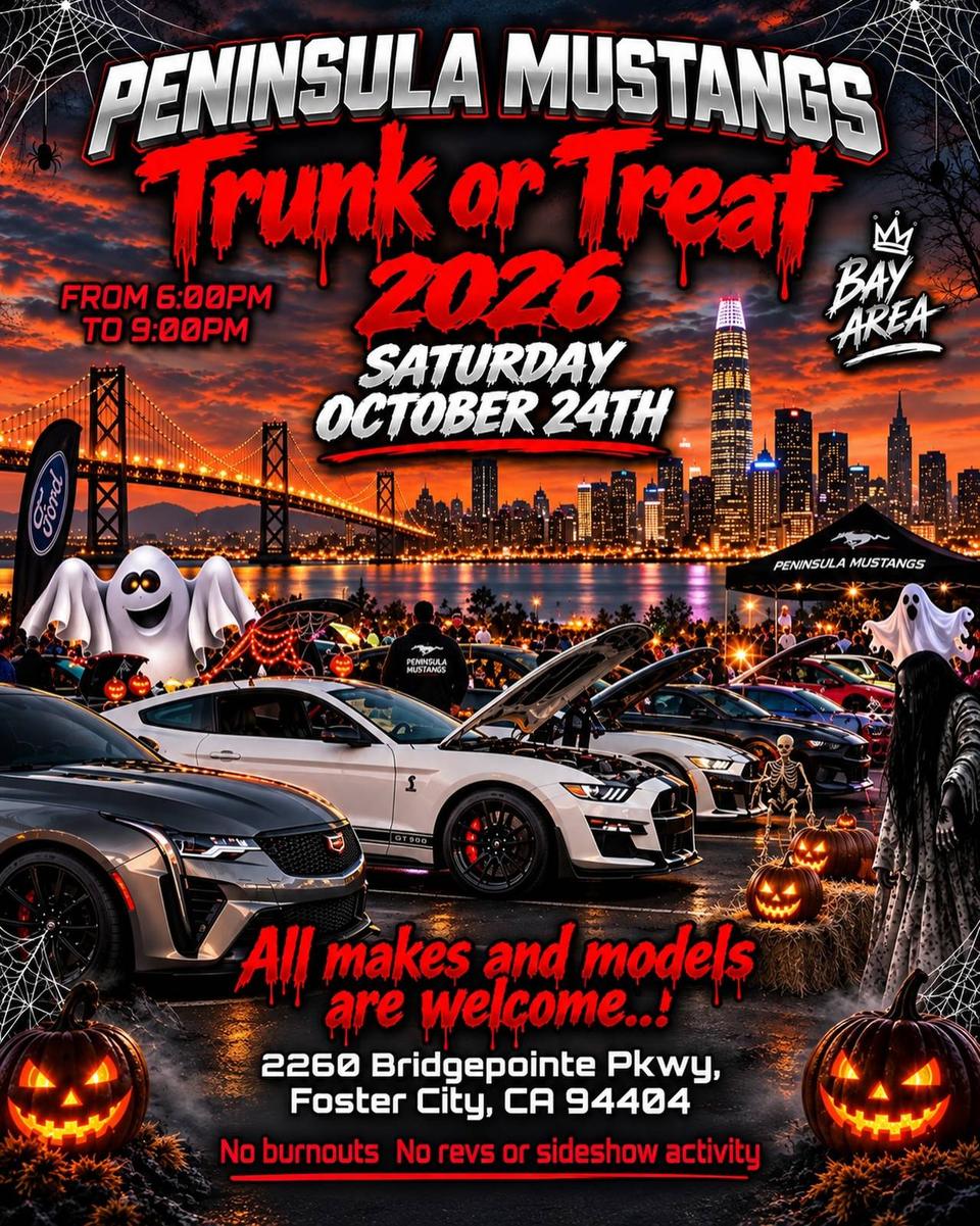 Flyer for Peninsula Mustangs Trunk or Treat 2026 - Foster City