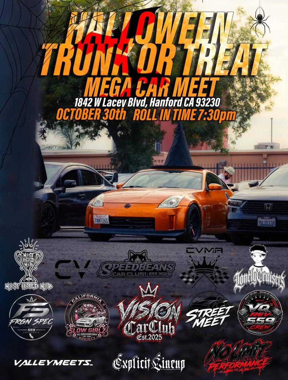 Flyer for Halloween Trunk or Treat Mega Car Meet - Hanford