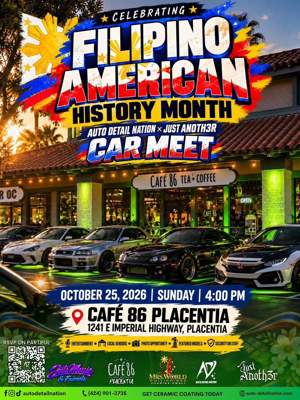 Flyer for Filipino American History Month Car Meet - Cafe 86 Placentia