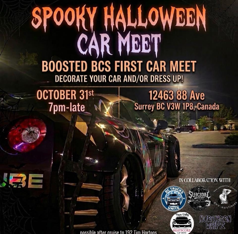 Flyer for Boosted BC Spooky Halloween Car Meet - Surrey