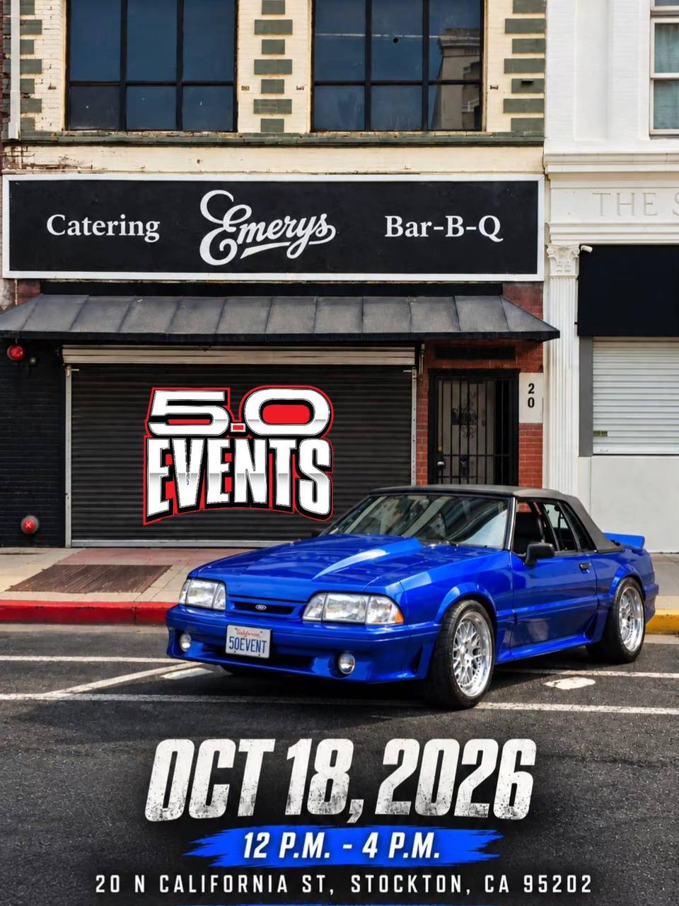 Flyer for 5.0 Events Cookout Meet - Emery's BBQ, Stockton