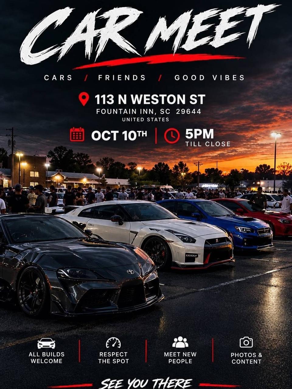 Flyer for Motion City Pop-Up Car Meet - Hail Mary's, Fountain Inn