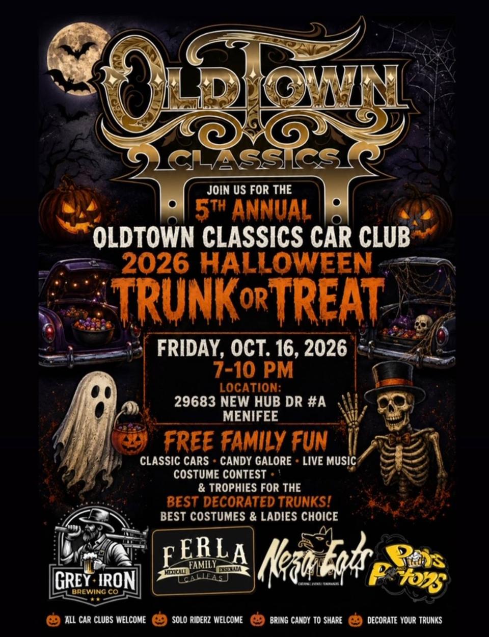 Flyer for Old Town Classics Halloween Trunk or Treat