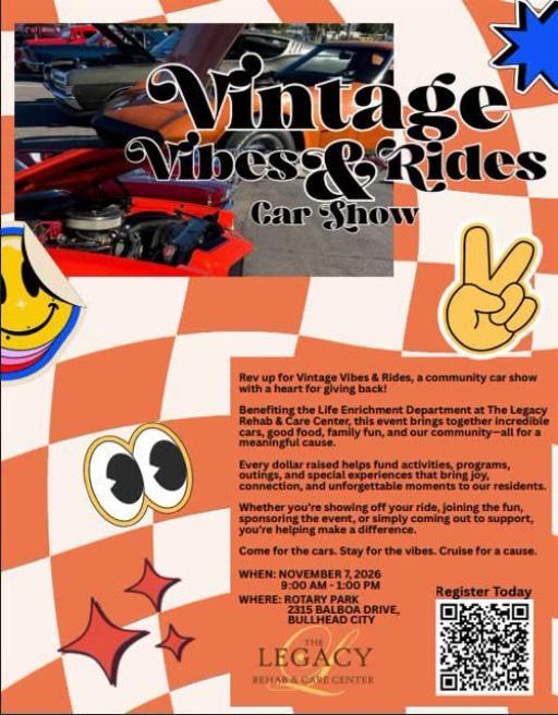 Flyer for Vintage Vibes & Rides Car Show - Rotary Park, Bullhead City