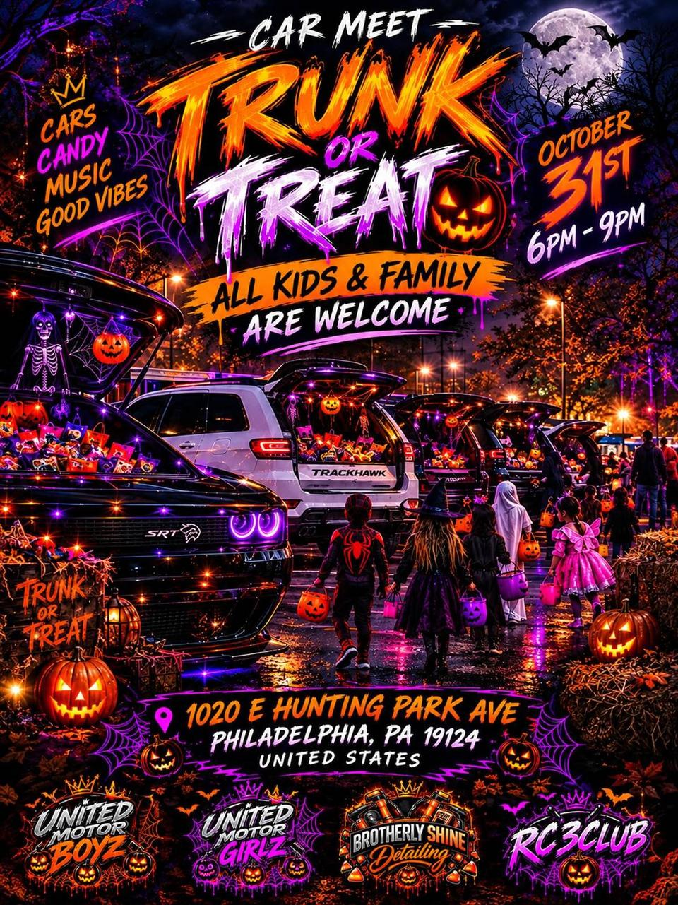 Flyer for Car Meet Trunk or Treat - Brotherly Shine, Philadelphia