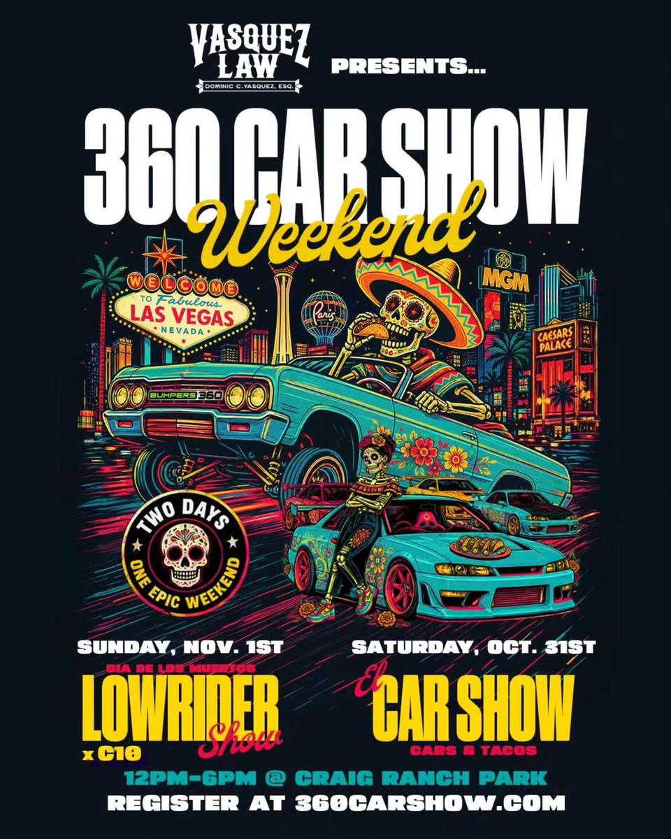 Flyer for 360 Car Show Weekend: El Car Show (Cars & Tacos) - Craig Ranch Park