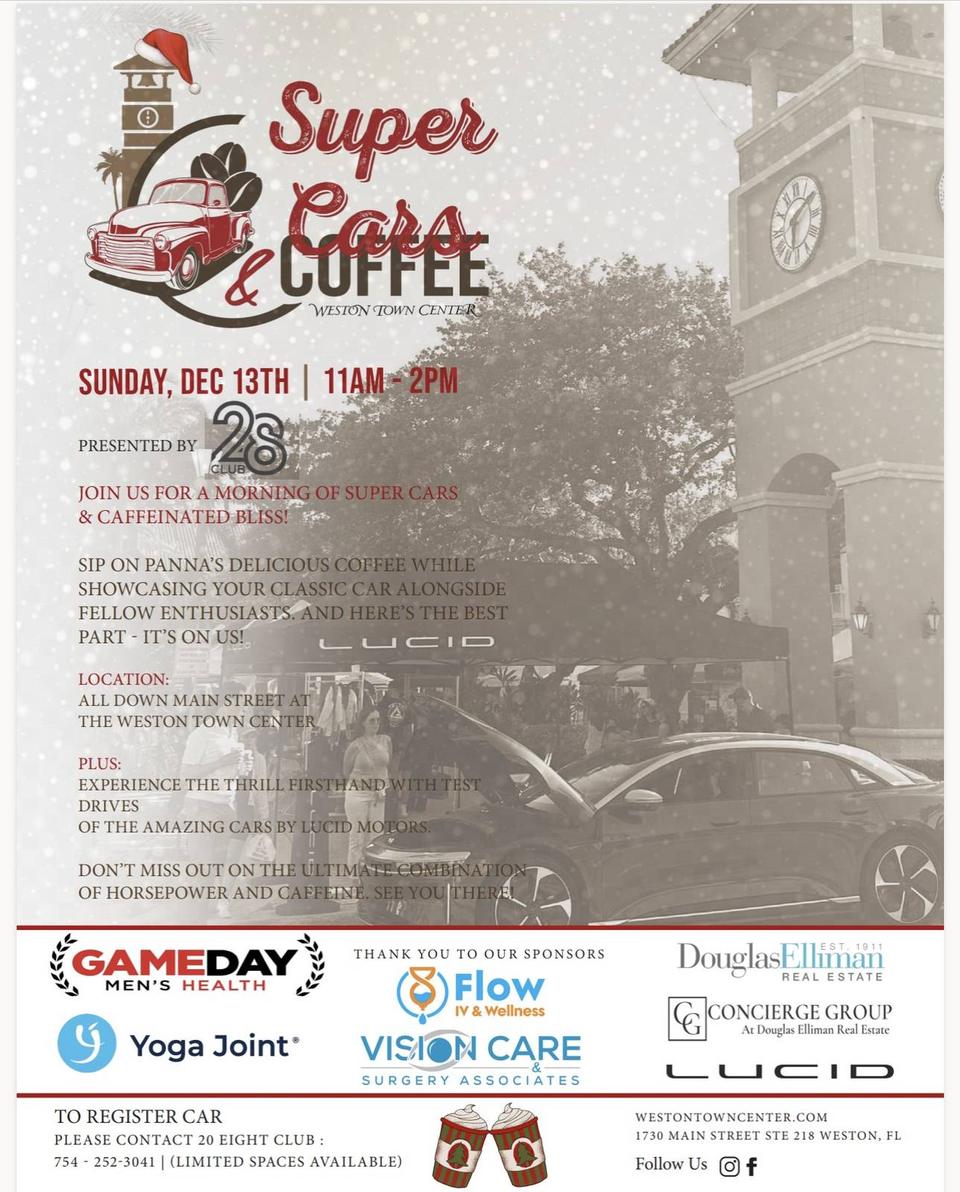 Flyer for WTC Super Cars & Coffee Holiday Edition - Weston Town Center