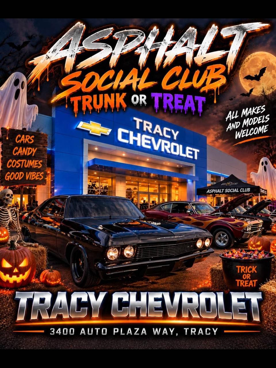 Flyer for Asphalt Social Club Trunk or Treat - Tracy Chevrolet