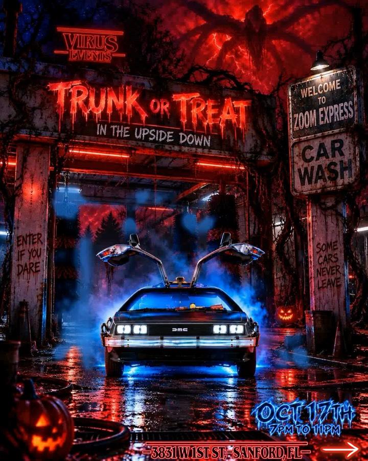 Flyer for Trunk or Treat in the Upside Down - Zoom Express Car Wash