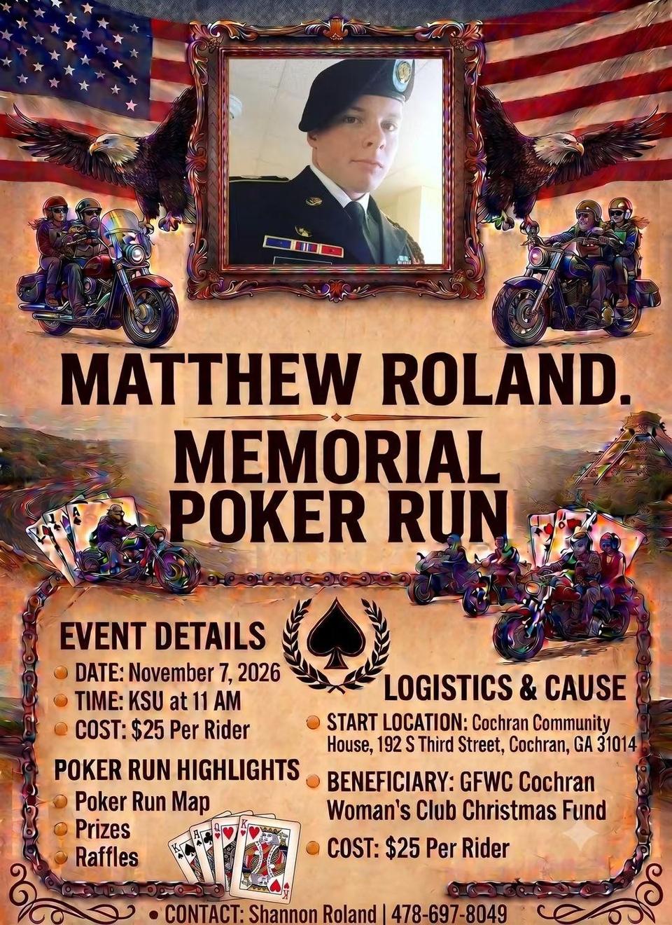 Flyer for Matthew Roland Memorial Poker Run - Cochran