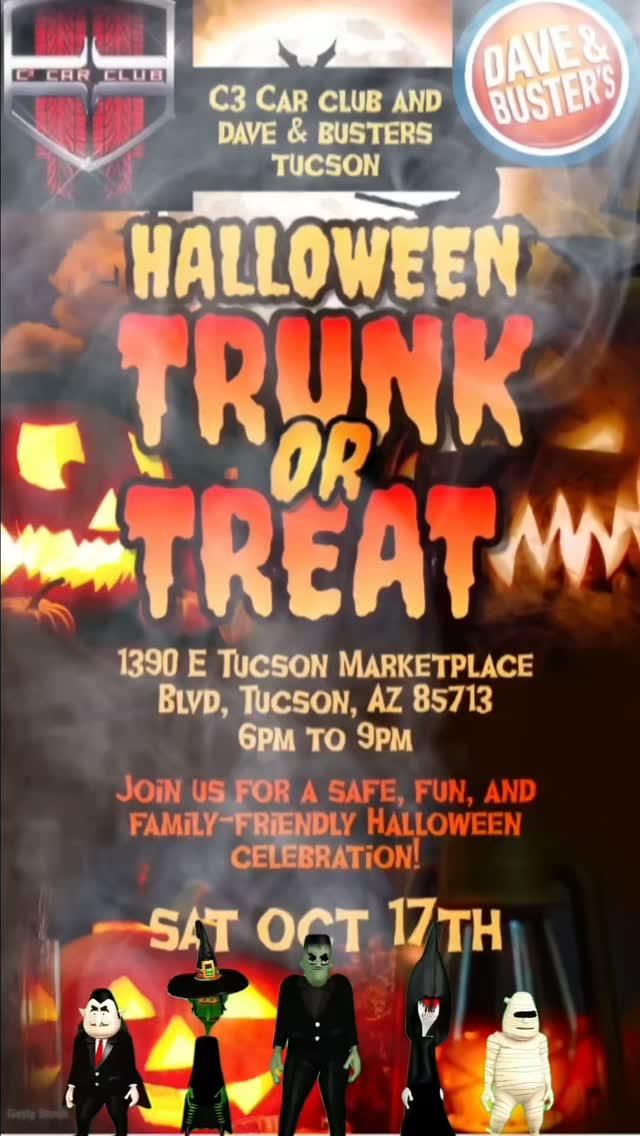 Flyer for C3 Car Club Halloween Trunk or Treat - Dave & Buster's Tucson